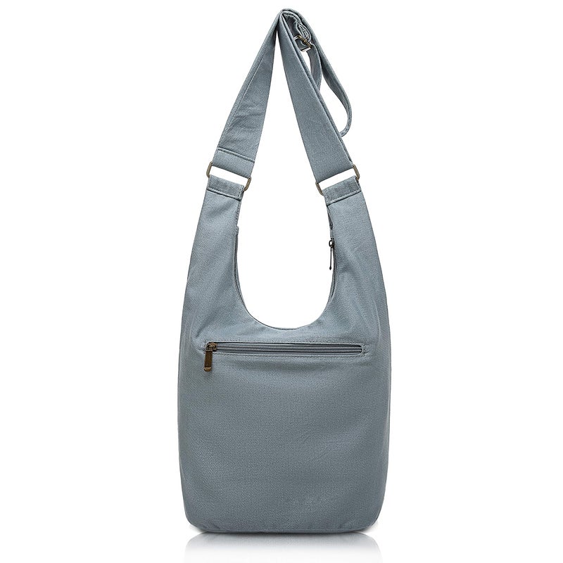 Coton Pose Women's large capacity Hippie Crossbody Bag Top Zip Cotton Sling Bag Jacquard cloth Handmade Bags(Blue Grey) - Image 2